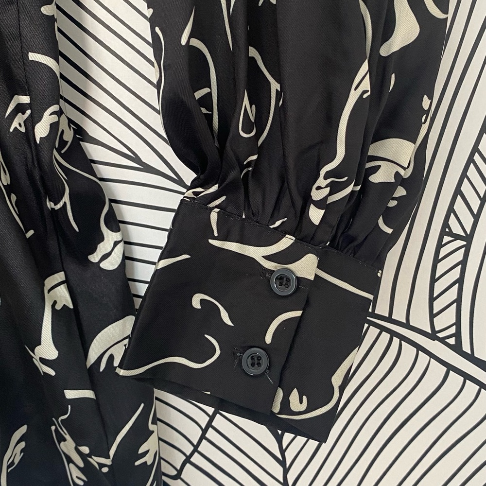 Aikha Black Faces Long sleeve Satin Mini Shirt Dress - Picture 4 of 4